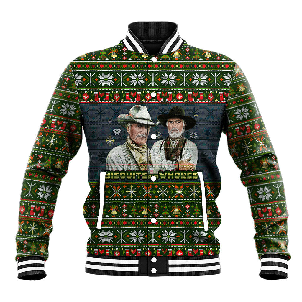 All I Want For Christmas Is Biscuits And Whores Western Cowboys Baseball Jacket Vintage Rustic Humor
