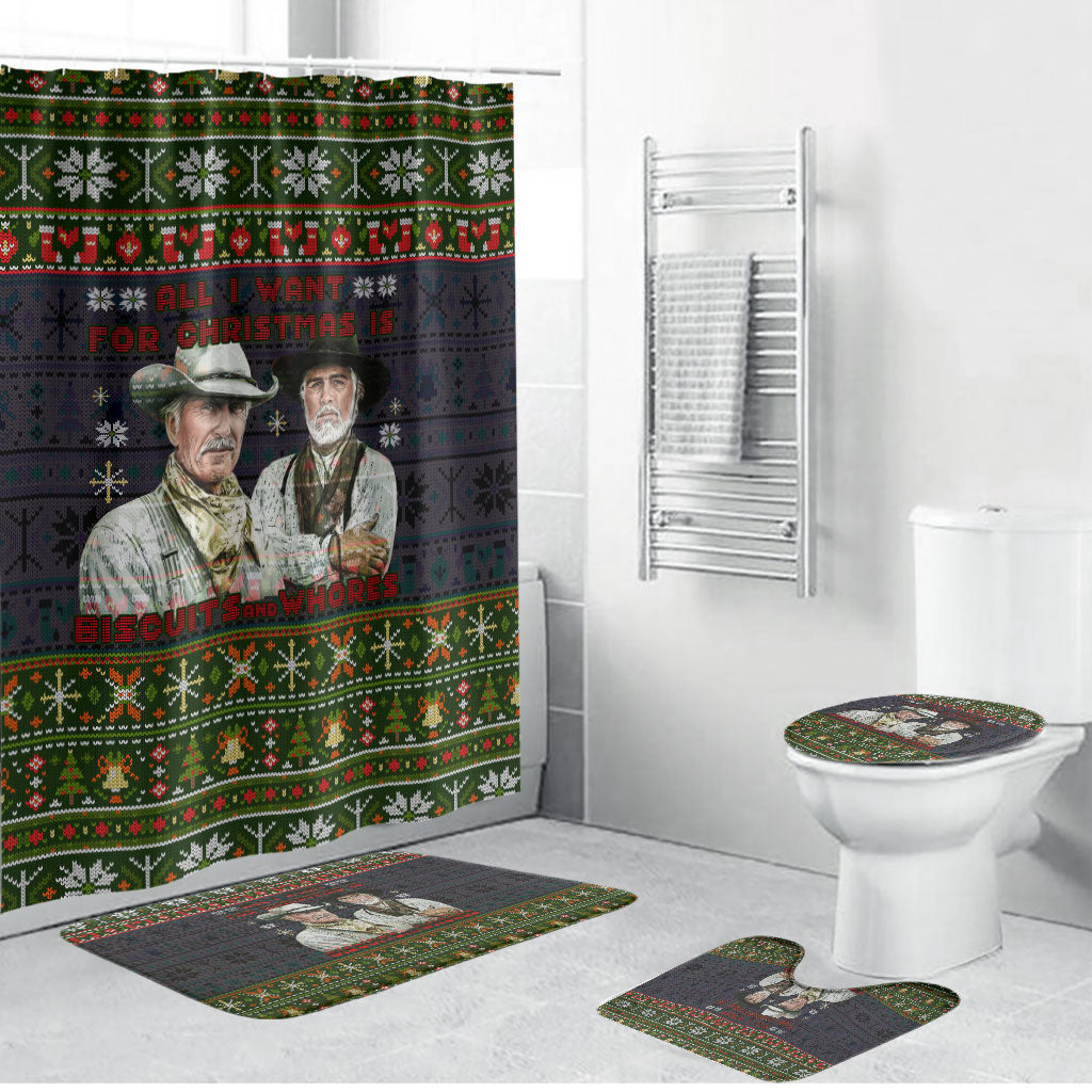 All I Want For Christmas Is Biscuits And Whores Western Cowboys Bathroom Set Vintage Rustic Humor