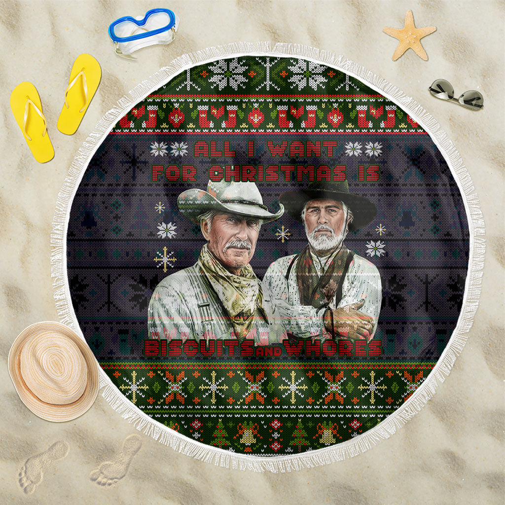 All I Want For Christmas Is Biscuits And Whores Western Cowboys Beach Blanket Vintage Rustic Humor