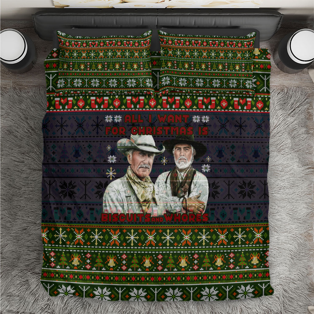 All I Want For Christmas Is Biscuits And Whores Western Cowboys Bedding Set Vintage Rustic Humor