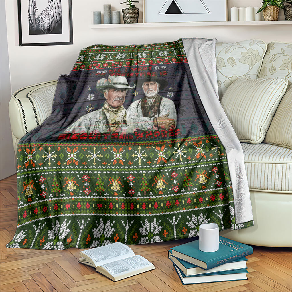 All I Want For Christmas Is Biscuits And Whores Western Cowboys Blanket Vintage Rustic Humor