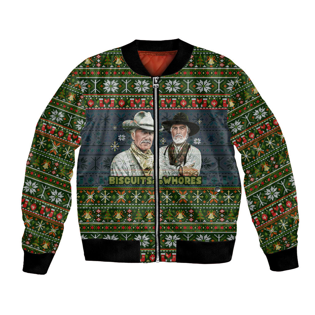 All I Want For Christmas Is Biscuits And Whores Western Cowboys Bomber Jacket Vintage Rustic Humor