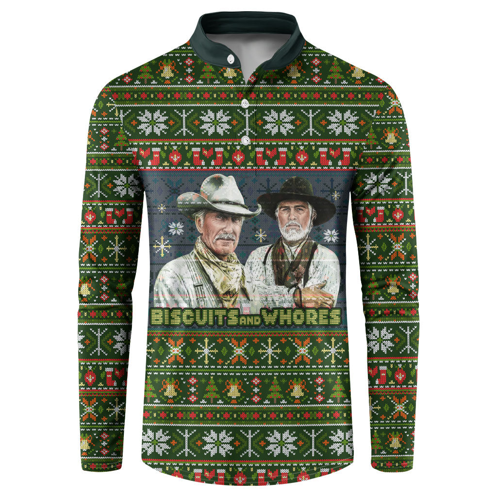 All I Want For Christmas Is Biscuits And Whores Western Cowboys Button Sweatshirt Vintage Rustic Humor