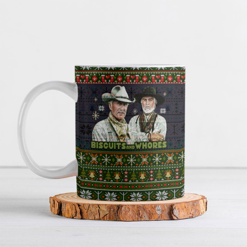 All I Want For Christmas Is Biscuits And Whores Western Cowboys Ceramic Mug Vintage Rustic Humor