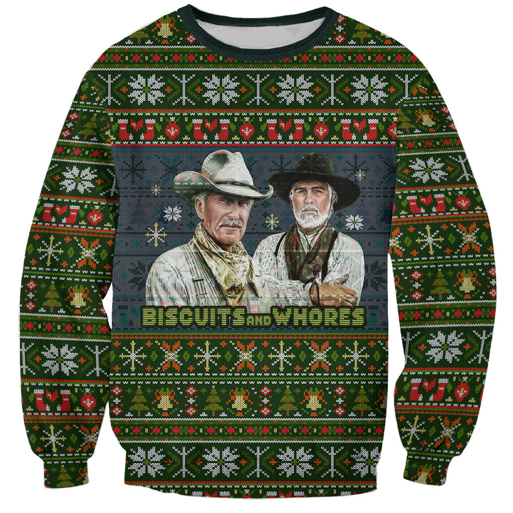 All I Want For Christmas Is Biscuits And Whores Western Cowboys Sweatshirt Vintage Rustic Humor