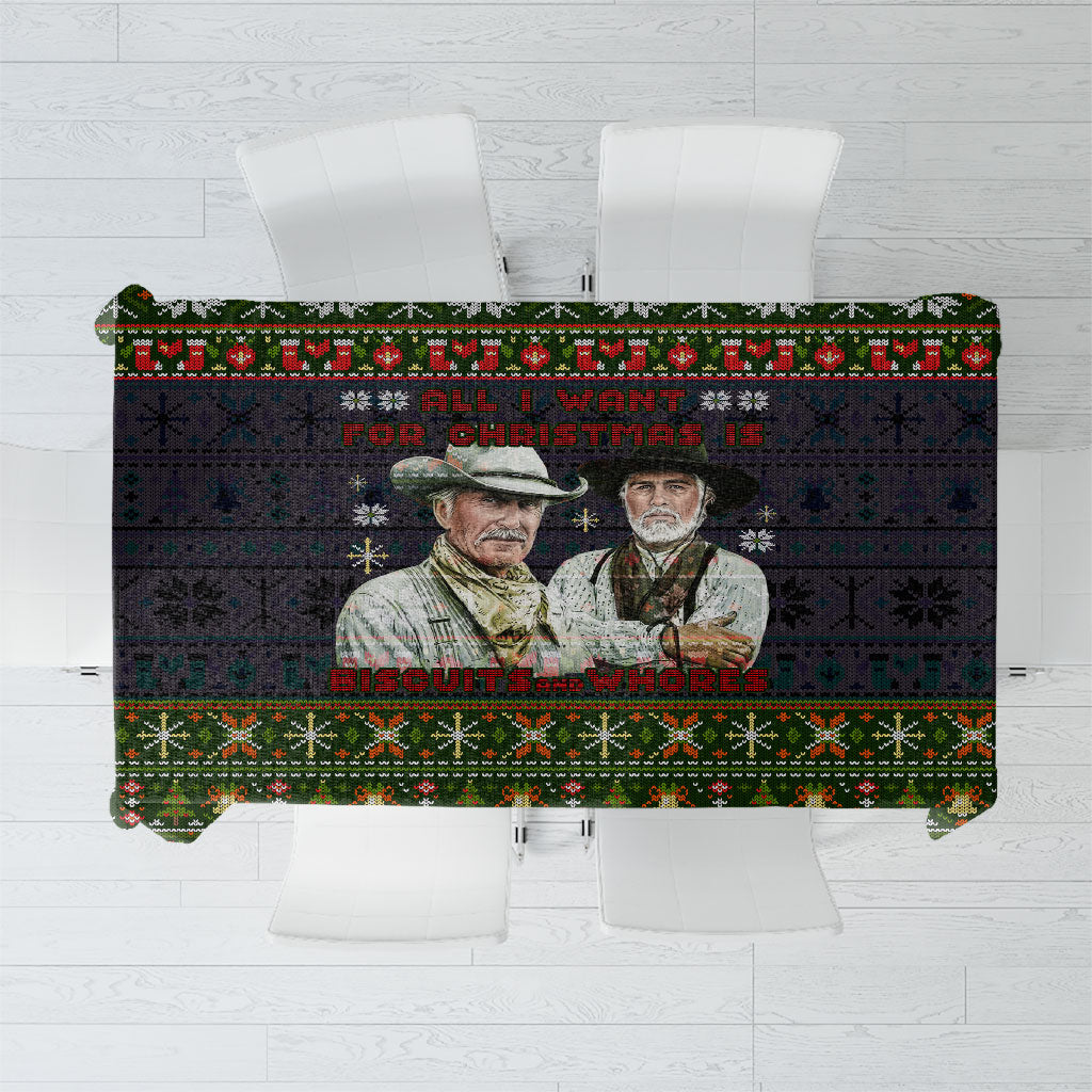 All I Want For Christmas Is Biscuits And Whores Western Cowboys Tablecloth Vintage Rustic Humor
