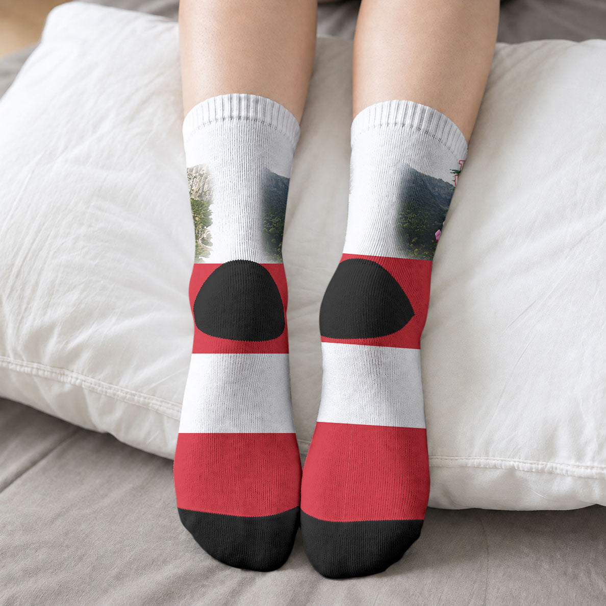 Lebanon Independence Day Crew Socks Patriotic Cedar Tree And Cyclamen Flowers