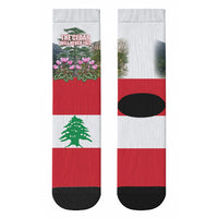 Lebanon Independence Day Crew Socks Patriotic Cedar Tree And Cyclamen Flowers