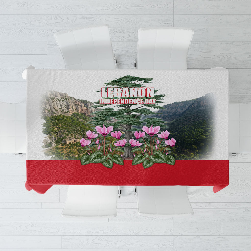 Lebanon Independence Day Tablecloth Patriotic Cedar Tree And Cyclamen Flowers