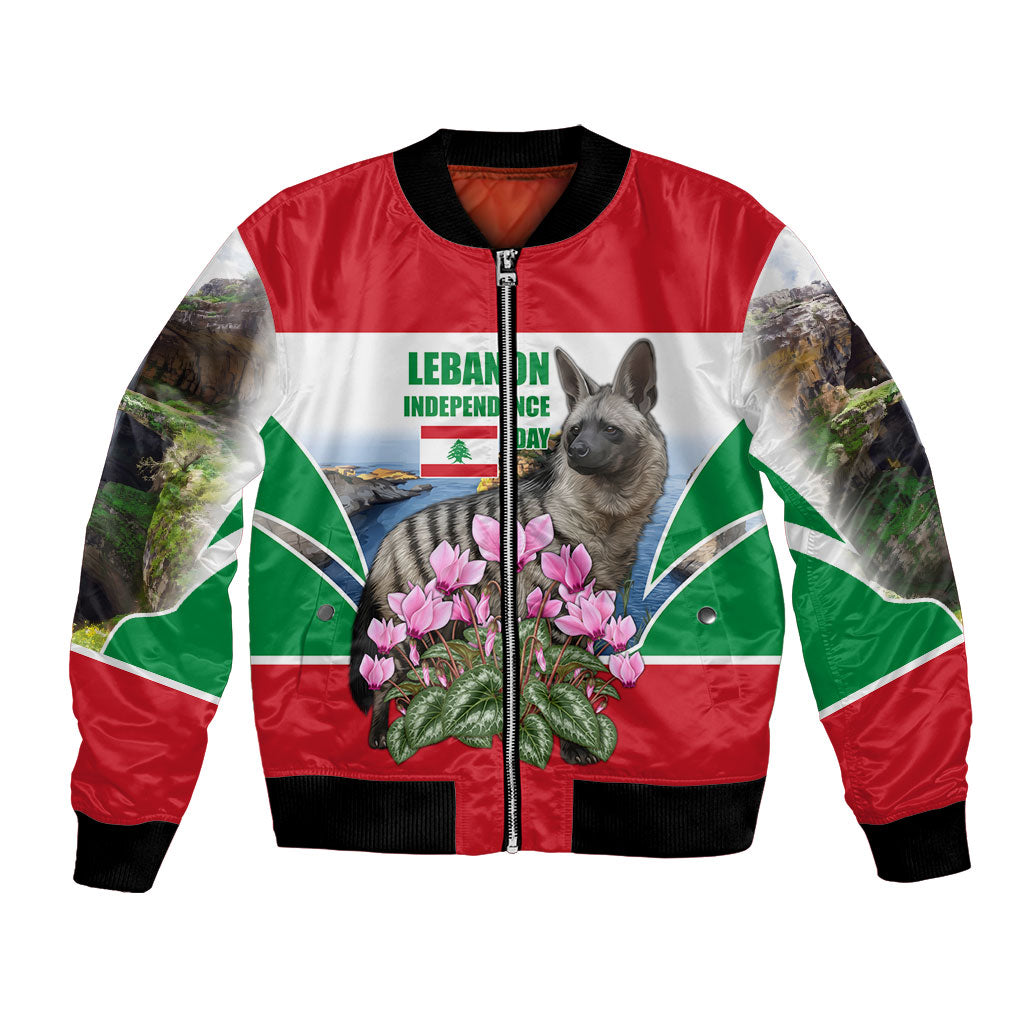 Lebanon Independence Day Striped Hyena Bomber Jacket Patriotic Pigeon Rocks And Cyclamen Flowers