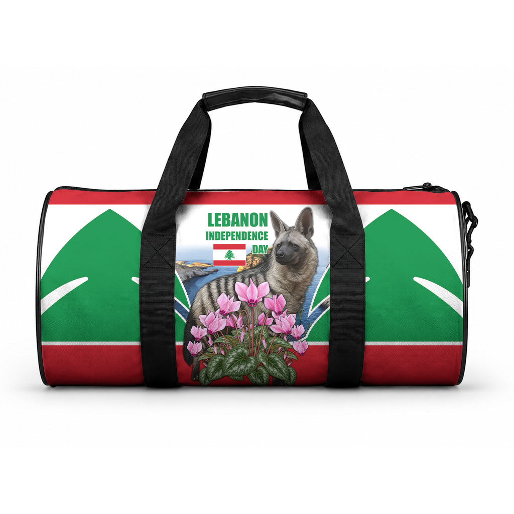 Lebanon Independence Day Striped Hyena Duffle Bag Patriotic Pigeon Rocks And Cyclamen Flowers