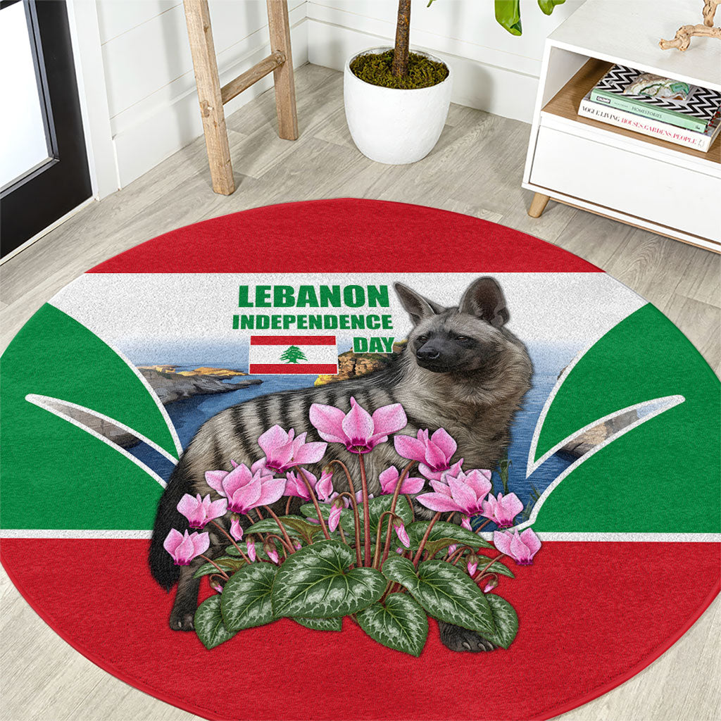Lebanon Independence Day Striped Hyena Round Carpet Patriotic Pigeon Rocks And Cyclamen Flowers