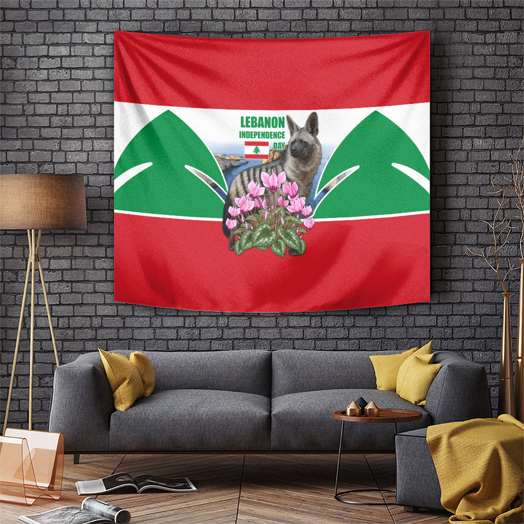 Lebanon Independence Day Striped Hyena Tapestry Patriotic Pigeon Rocks And Cyclamen Flowers