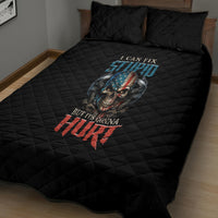 Black quilt bed set with diamond quilting and skull graphic on center panel