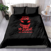 Black bedding set with red skull graphic and text, includes duvet cover and two pillowcases