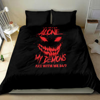 Black duvet cover featuring red skull graphic and text, paired with two pillowcases