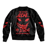 Unisex black bomber jacket with red back text and claw graphic
