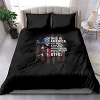 Black skull patriotic bedding set with "This Is America" graphic on comforter