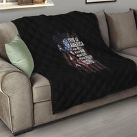 Black diamond-quilted throw with 'THIS IS AMERICA' patriotic skull graphic