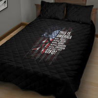 Black quilt bed set with patriotic skull graphic and matching quilted pillows