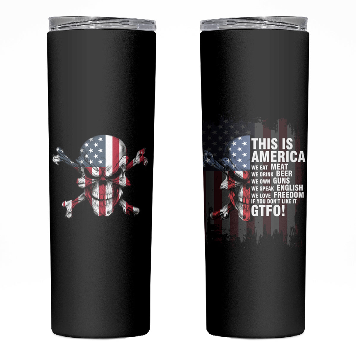 This Is America Patriotic Skull Skinny Tumbler