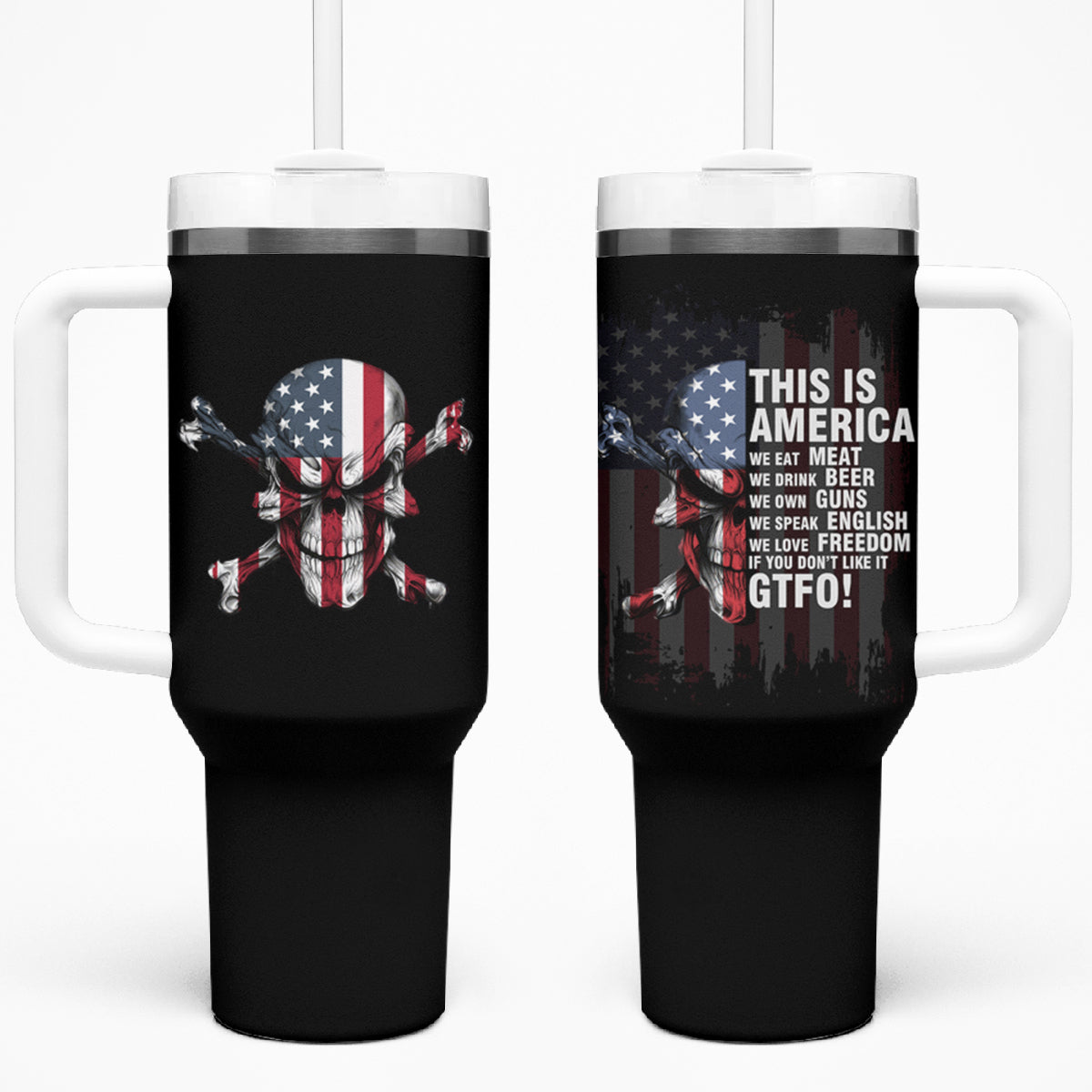 This Is America Patriotic Skull Tumbler With Handle