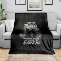 Black bat reaper blanket with stylized skull and fiery graphic text
