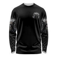 Black long-sleeve shirt with reaper skull front graphic and silver accents