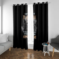 Black bat-themed curtains with reaper skull graphic and orange lettering, full-width view