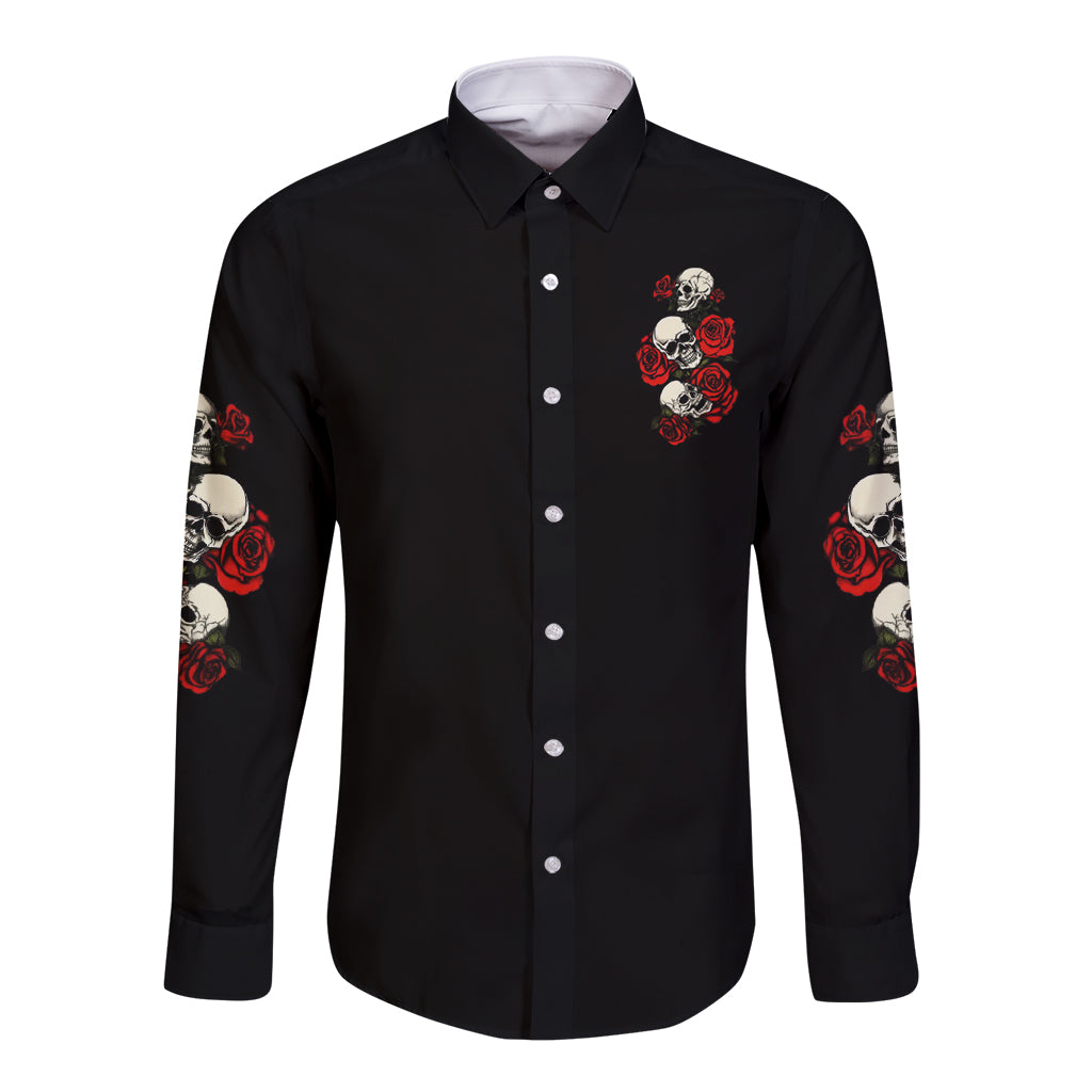 The Good Girl In Me 3 Skulls Rose Vintage Long Sleeve Button Shirt - Wonder Print Shop