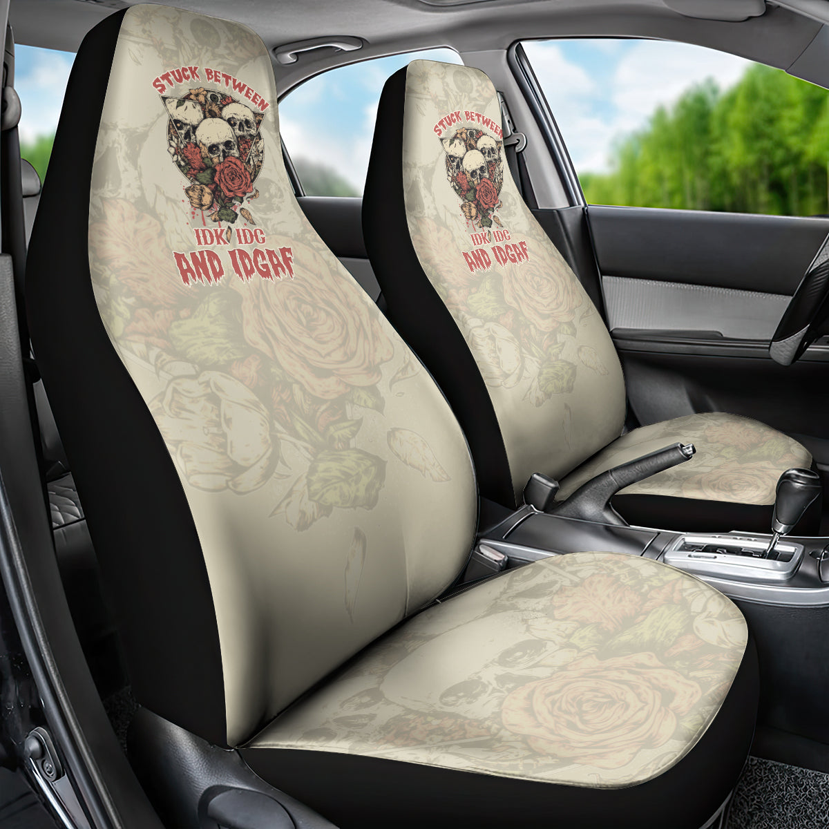 Stuck Between Idk Idc And Idgaf Skull Car Seat Cover - Wonder Print Shop