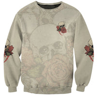 Light gray skull and rose graphic sweatshirt with crew neck and long sleeves