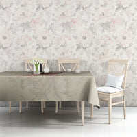 Tablecloth in light beige with multicolor skull design centered on a subtle textured pattern