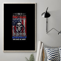 Framed canvas wall art with skull graphic and multicolor text on black