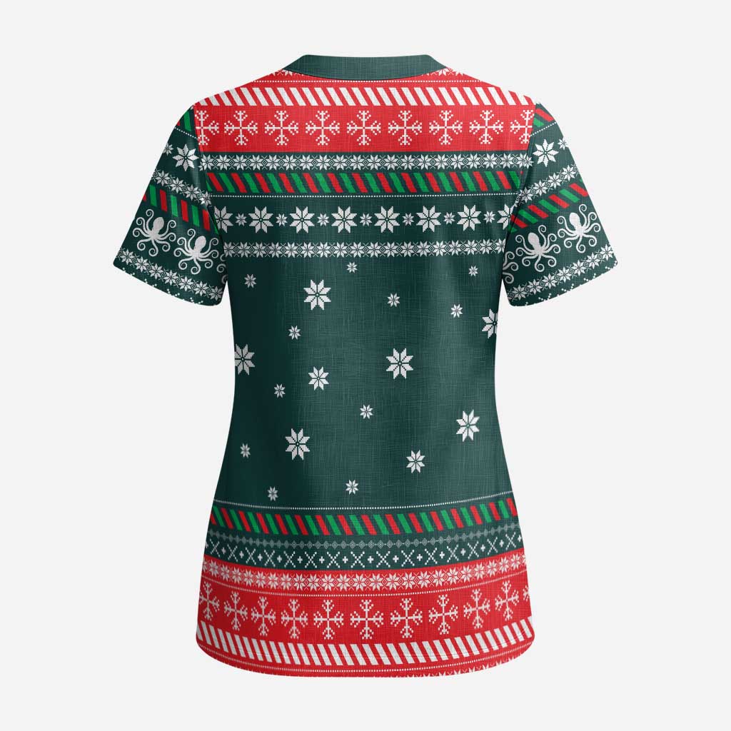 Merry Octomas Christmas Scrub Top Xmas Holiday Patterns - Wonder Print Shop