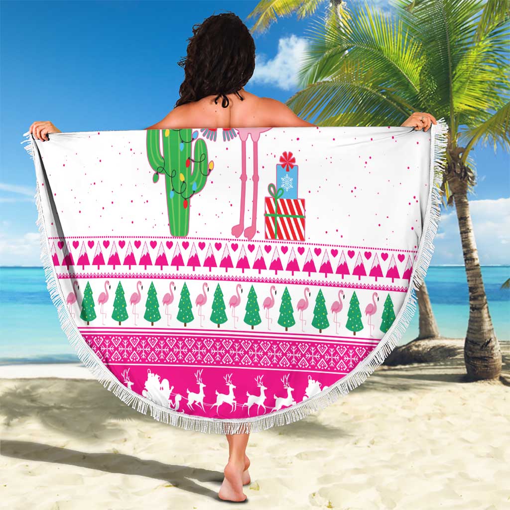 Pink Flamingo Christmas Beach Blanket Xmas Holiday Patterns - Wonder Print Shop