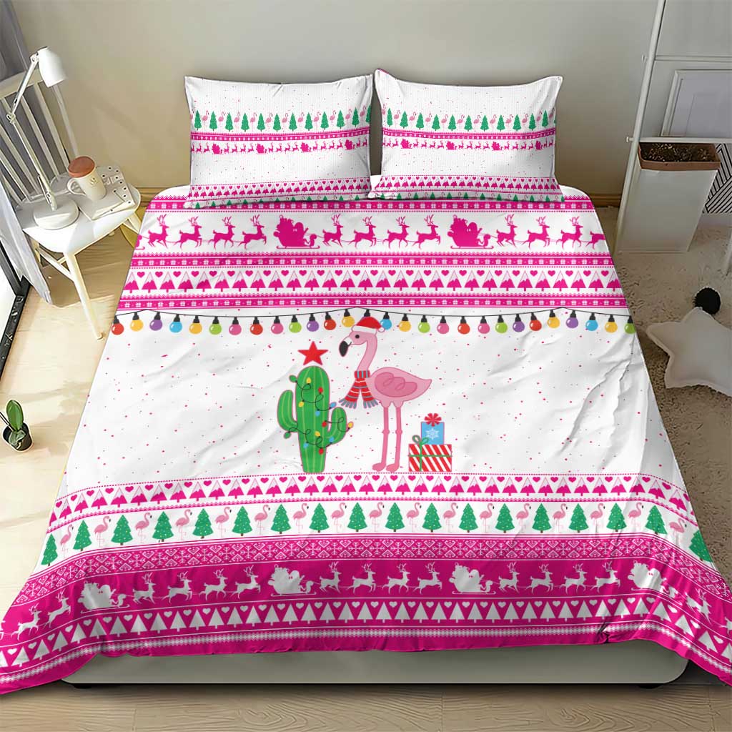 Pink Flamingo Christmas Bedding Set Xmas Holiday Patterns - Wonder Print Shop