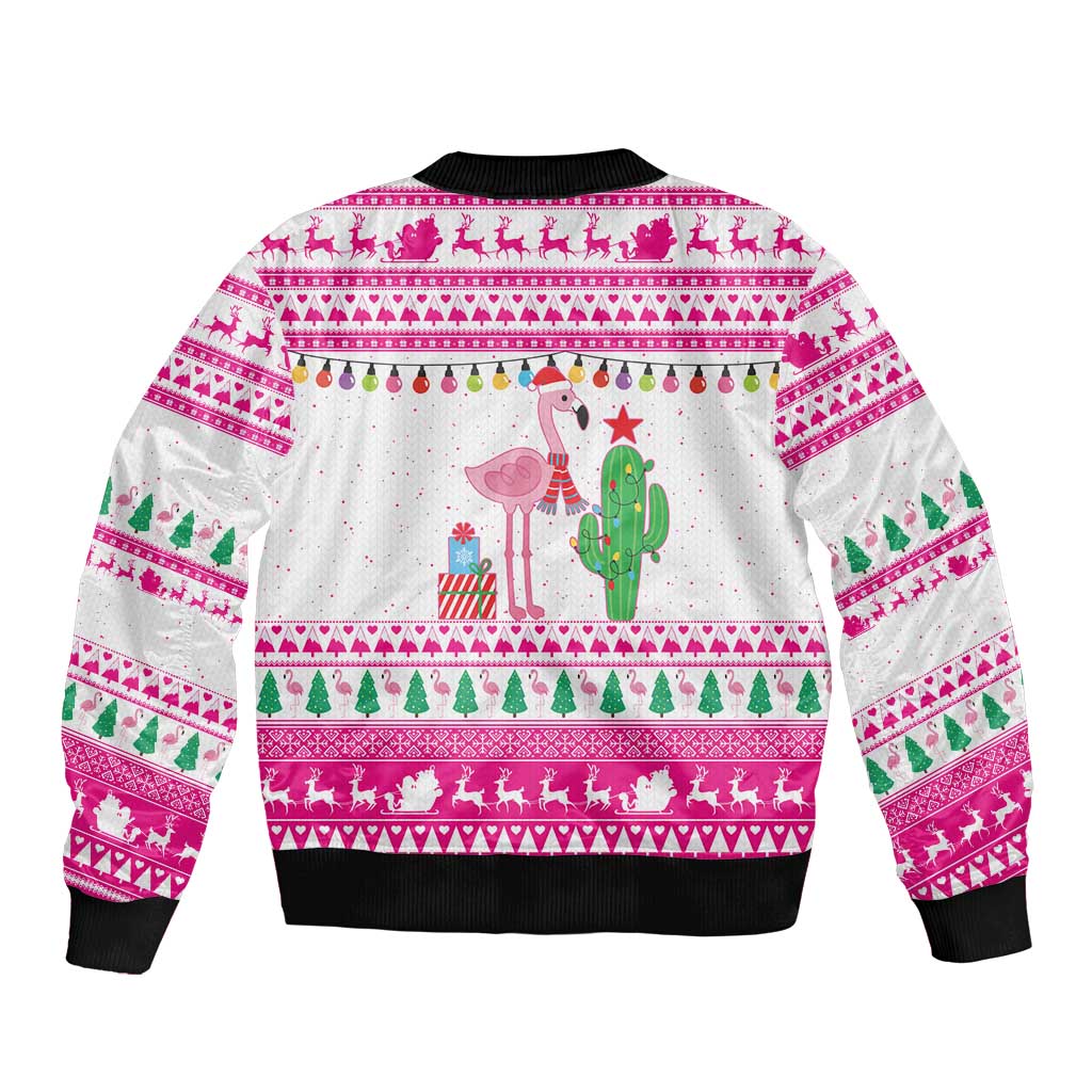 Pink Flamingo Christmas Bomber Jacket Xmas Holiday Patterns - Wonder Print Shop