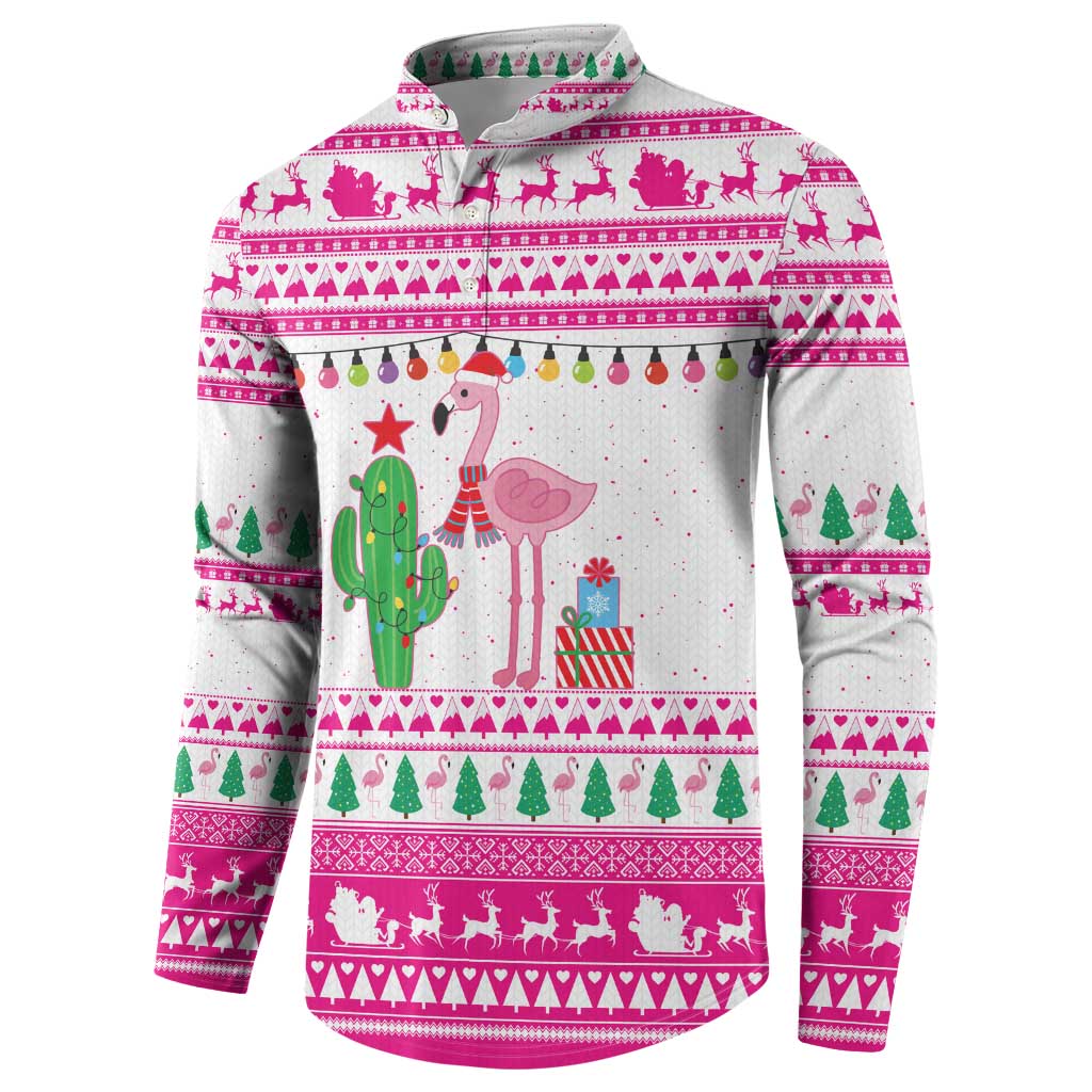 Pink Flamingo Christmas Button Sweatshirt Xmas Holiday Patterns - Wonder Print Shop