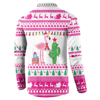 Pink Flamingo Christmas Button Sweatshirt Xmas Holiday Patterns - Wonder Print Shop