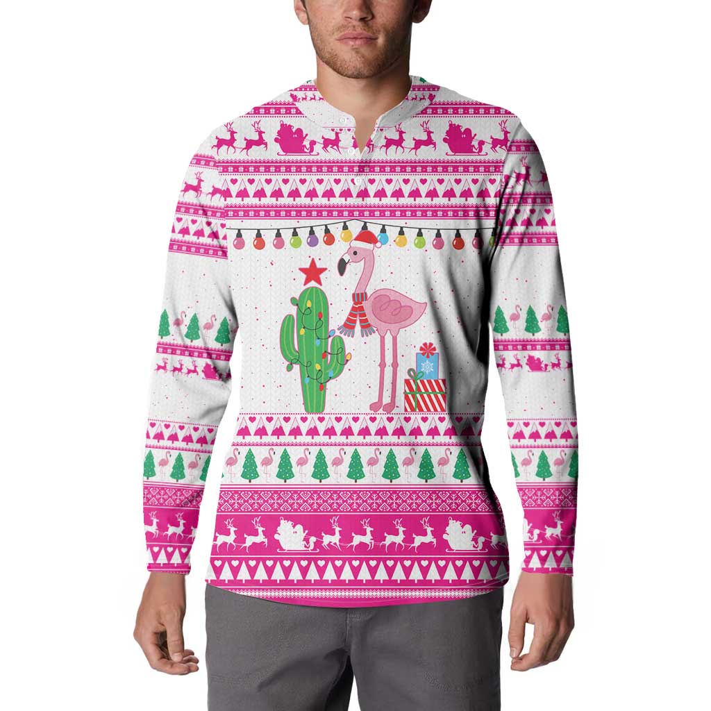 Pink Flamingo Christmas Button Sweatshirt Xmas Holiday Patterns - Wonder Print Shop