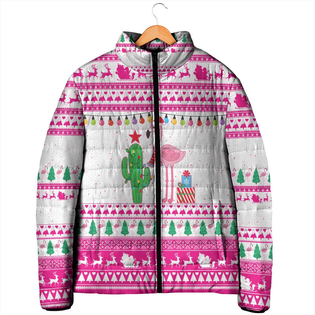 Pink Flamingo Christmas Padded Jacket Xmas Holiday Patterns - Wonder Print Shop