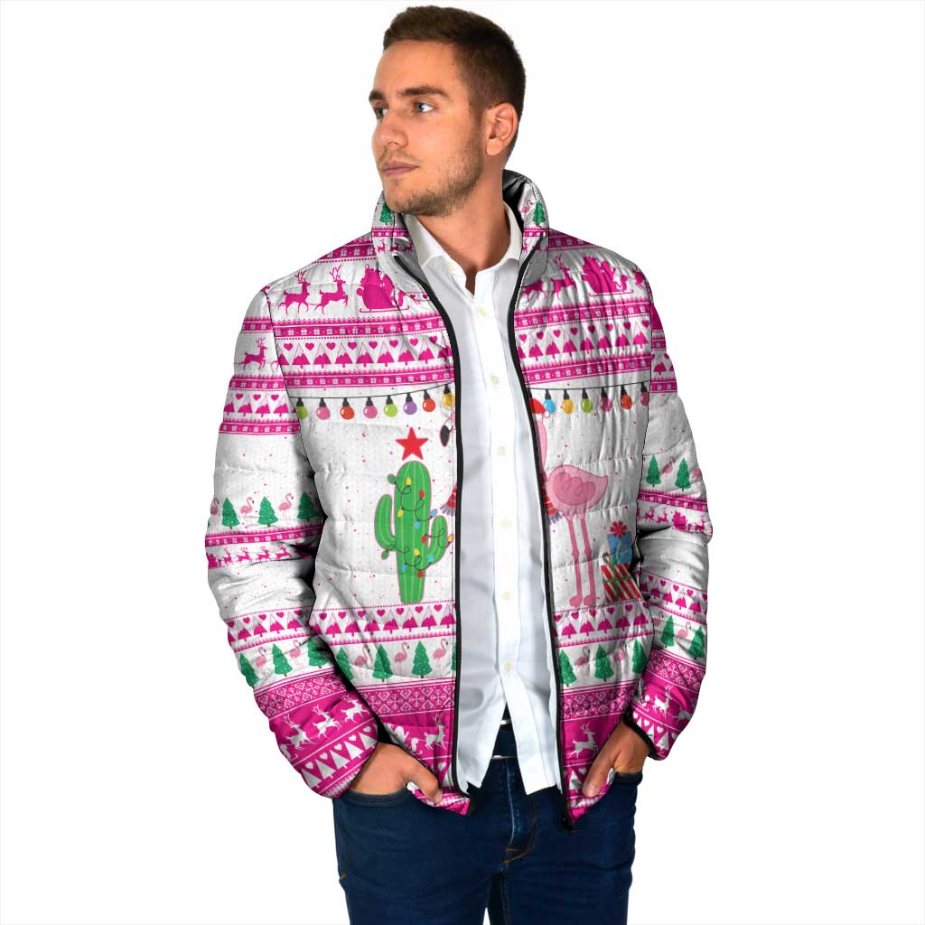 Pink Flamingo Christmas Padded Jacket Xmas Holiday Patterns - Wonder Print Shop