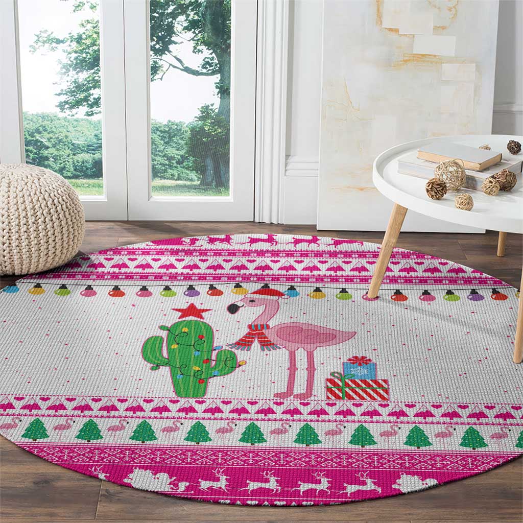 Pink Flamingo Christmas Round Carpet Xmas Holiday Patterns - Wonder Print Shop