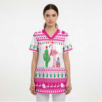 Pink Flamingo Christmas Scrub Top Xmas Holiday Patterns - Wonder Print Shop