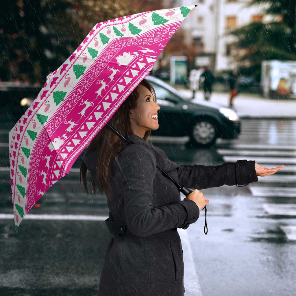 Pink Flamingo Christmas Umbrella Xmas Holiday Patterns - Wonder Print Shop