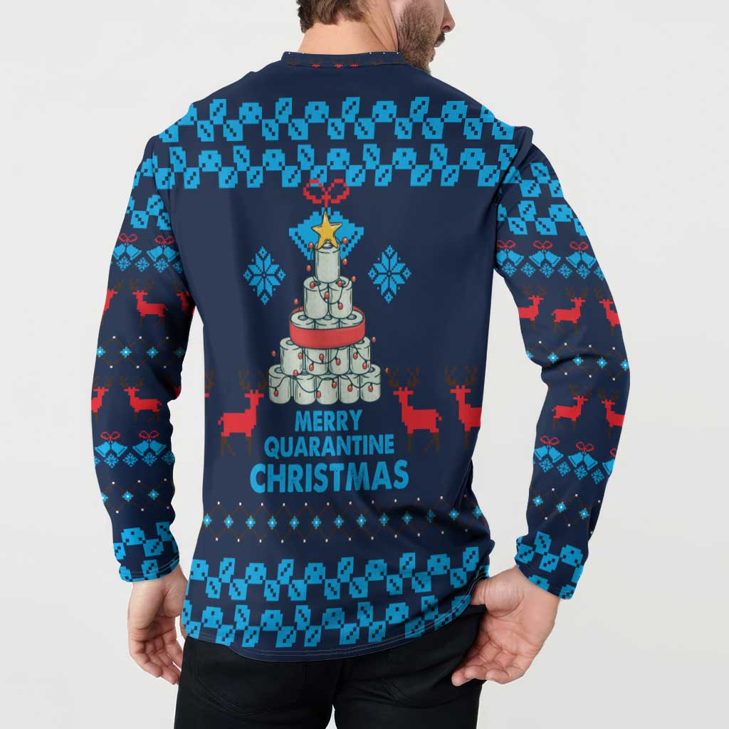 Merry Quarantine Christmas Button Sweatshirt Xmas Holiday Patterns - Wonder Print Shop