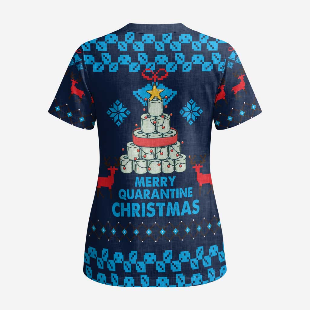 Merry Quarantine Christmas Scrub Top Xmas Holiday Patterns - Wonder Print Shop