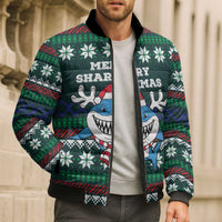 Merry Sharkmas Christmas Bomber Puffer Jacket Xmas Holiday Patterns - Wonder Print Shop