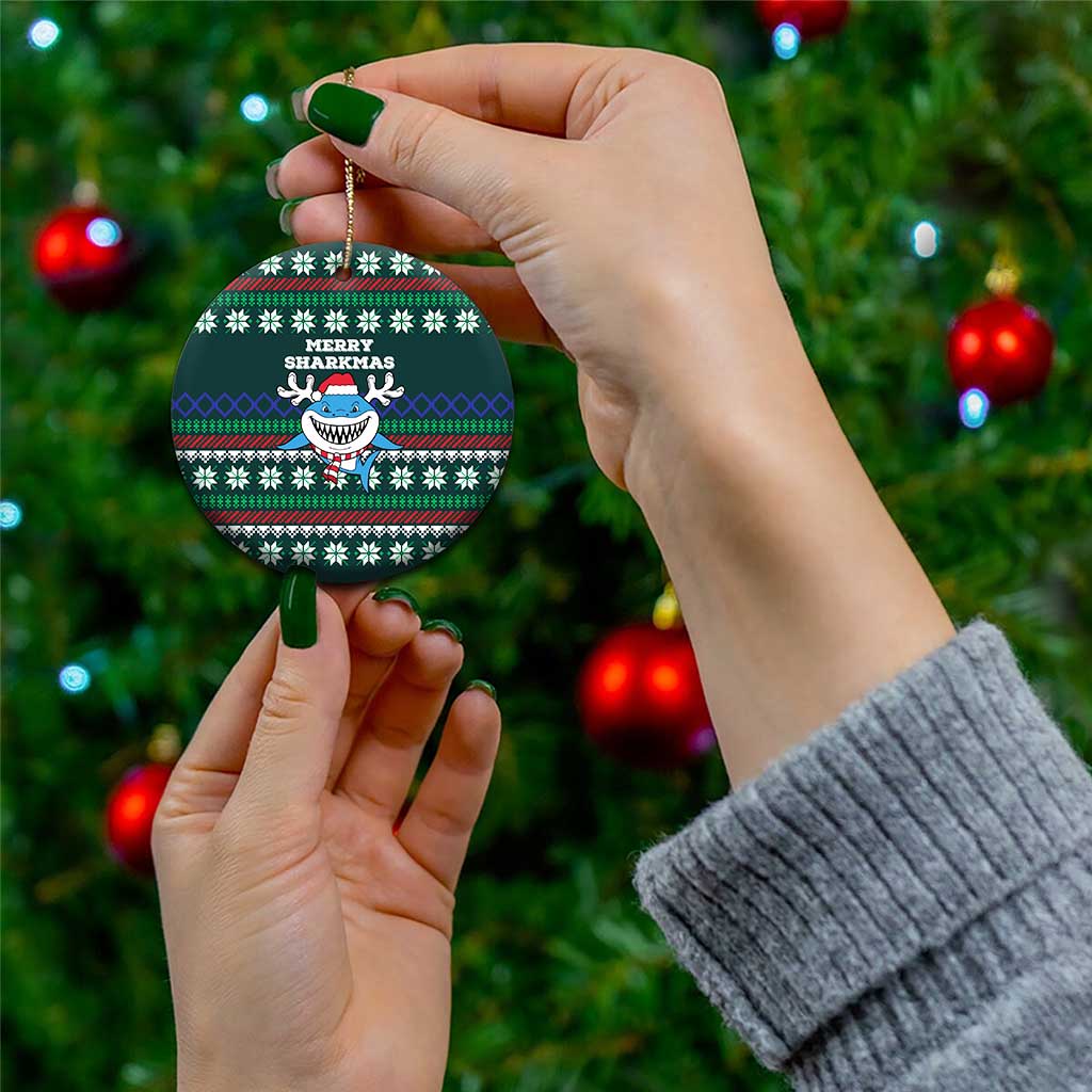 Merry Sharkmas Christmas Ceramic Ornament Xmas Holiday Patterns - Wonder Print Shop
